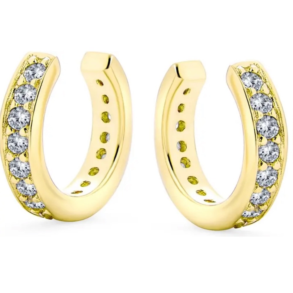 Gold Plated Sterling Silver CZ Ear Cuffs - Picture 1 of 6